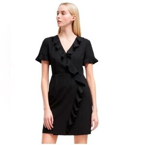 French connection NWT formal black short sleeve faux wrap ruffle LBD dress size6